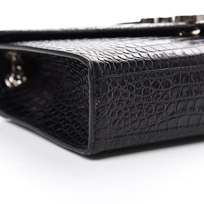 Saint Laurent Calfskin Crocodile Embossed Medium Monogram Envelope Chain Shoulder Bag Black 10 of 15