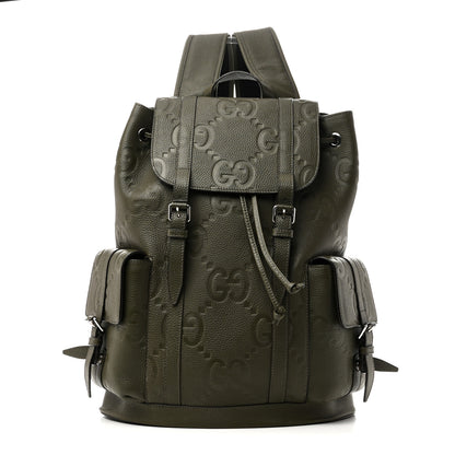 Gucci Piuma Calfskin Jumbo GG Embossed Double Buckle Backpack Dark Vintage Olive 1 of 10