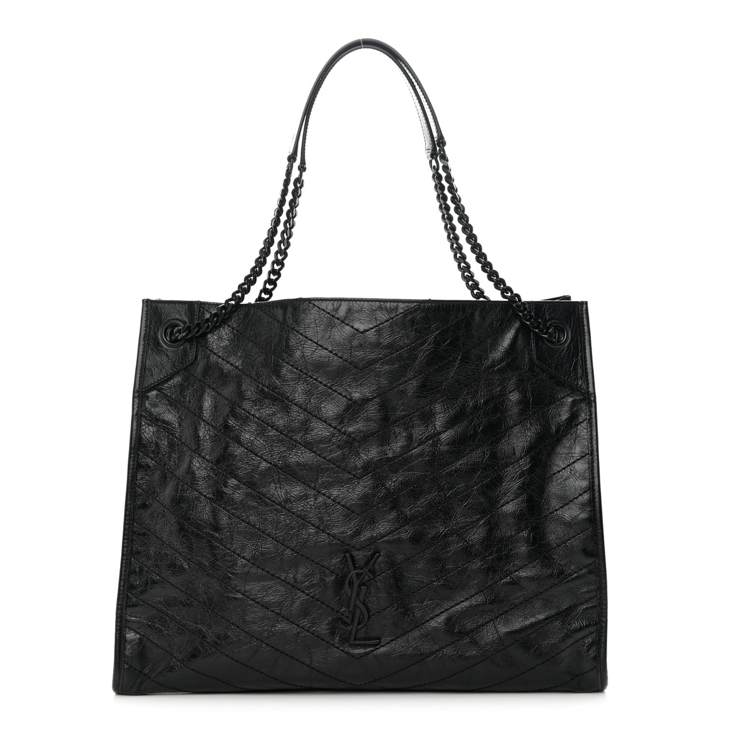 Crinkled Calfskin Matelasse Monogram Large Niki Shopper Tote Black