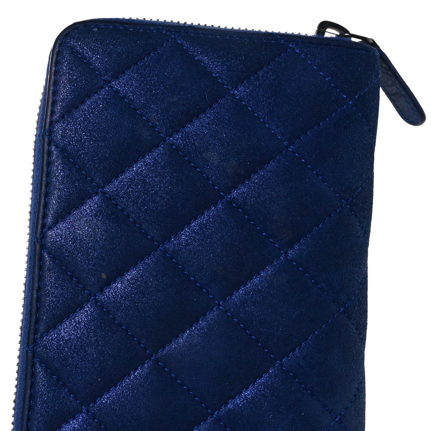 Iridescent Calfskin Quilted Long Zip Around Wallet Blue