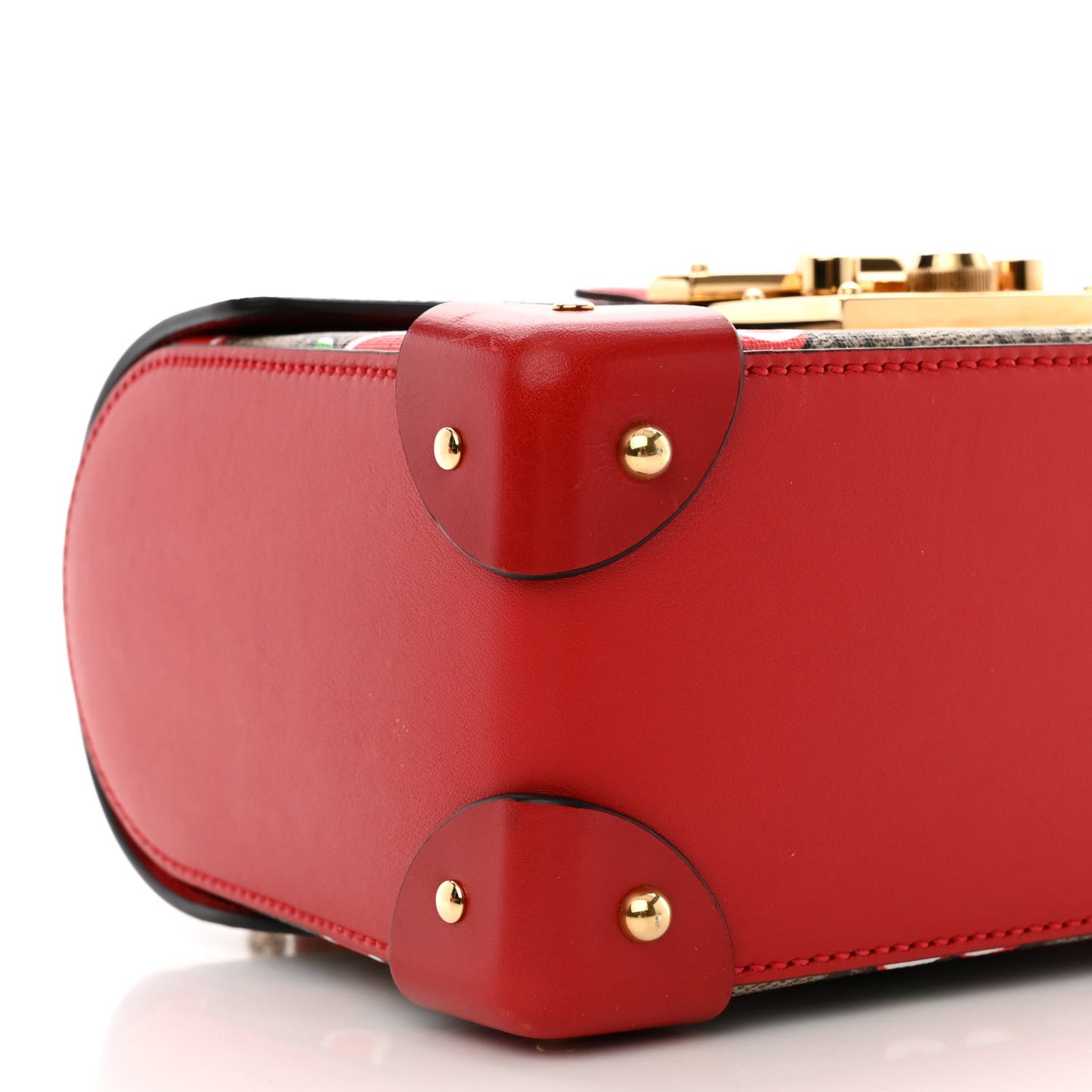 GG Supreme Monogram Apple Small Padlock Bamboo Shoulder Bag Beige Multicolor Lobster Red