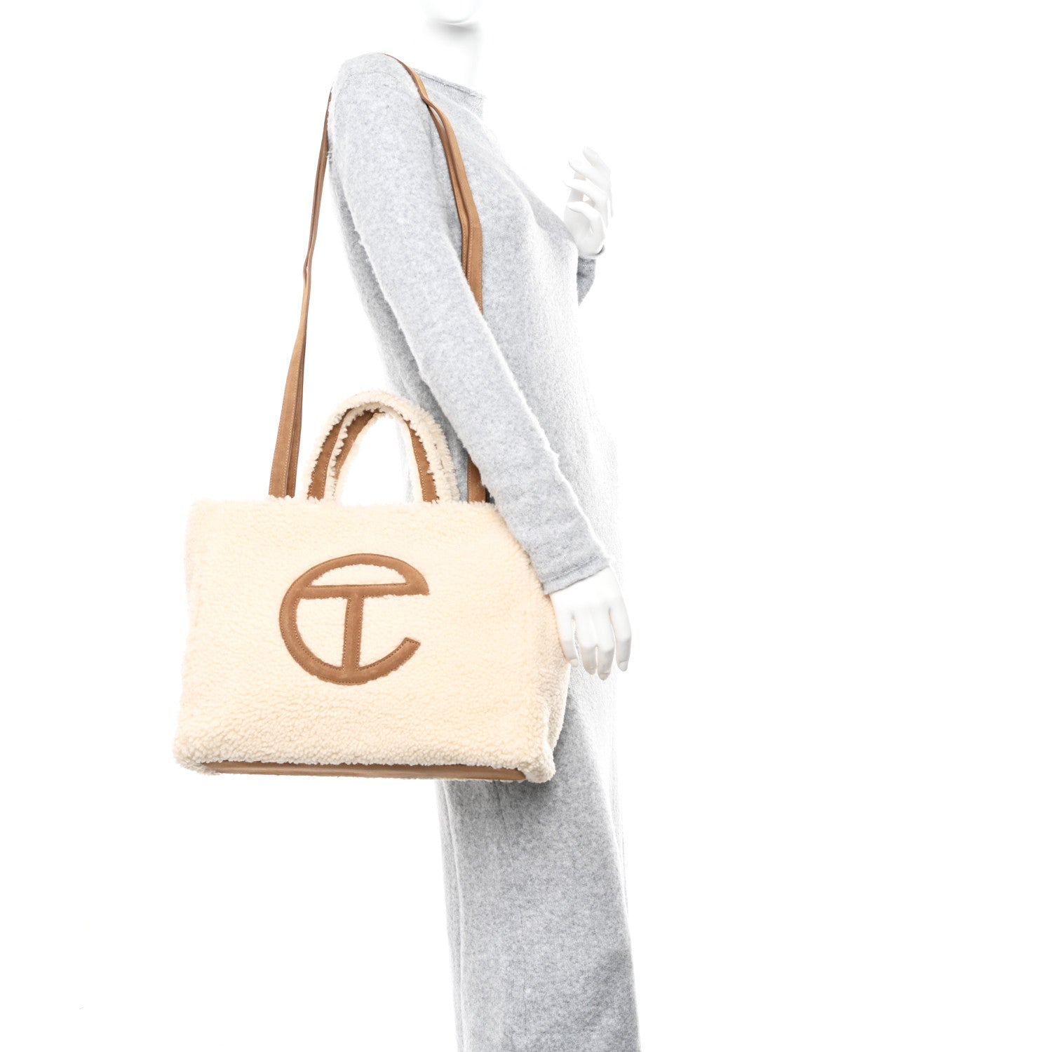 Telfar X UGG Suede Shearling Medium Shopping Bag Natural 2 of 11
