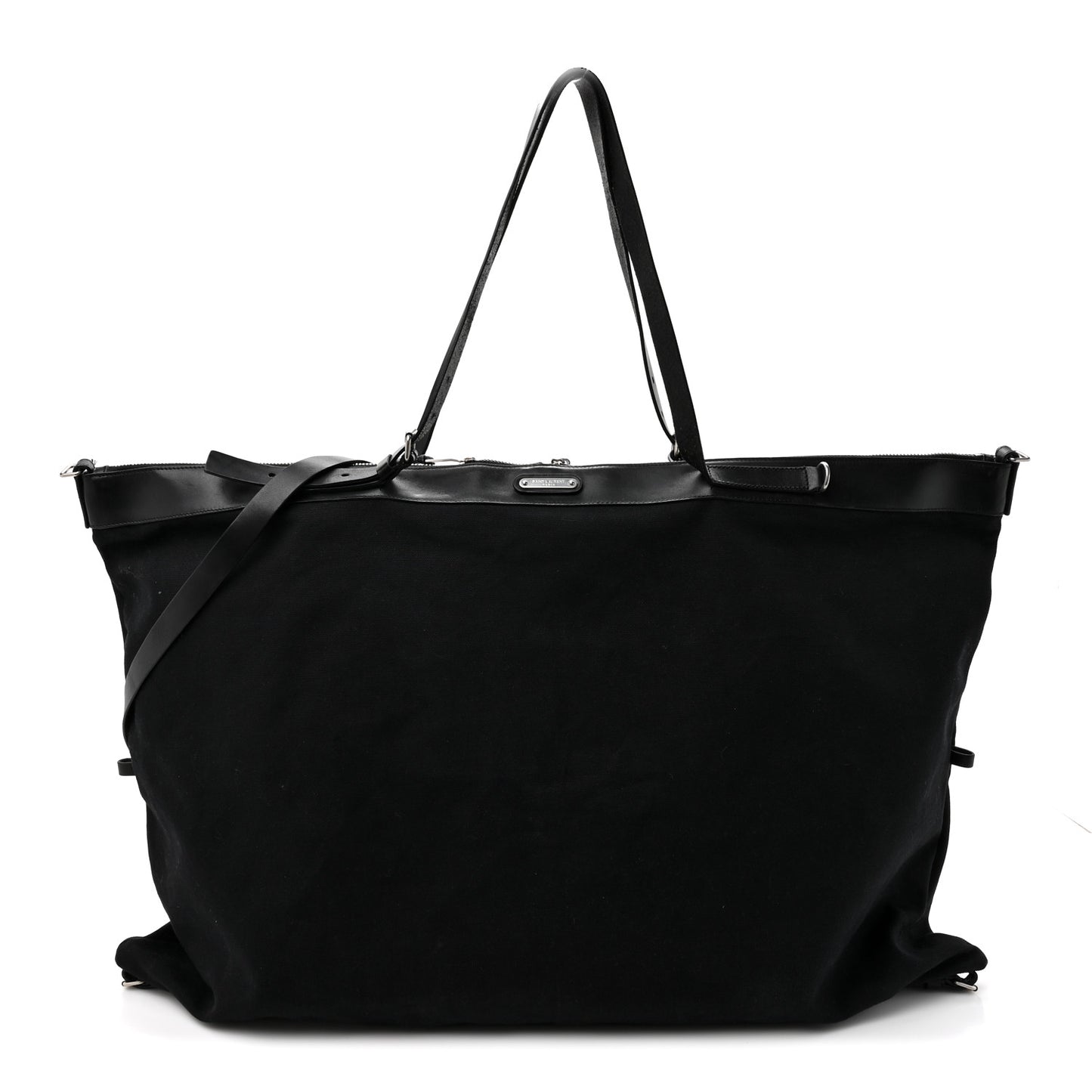 Canvas Calfskin Embossed Large Convertible ID Bag Black