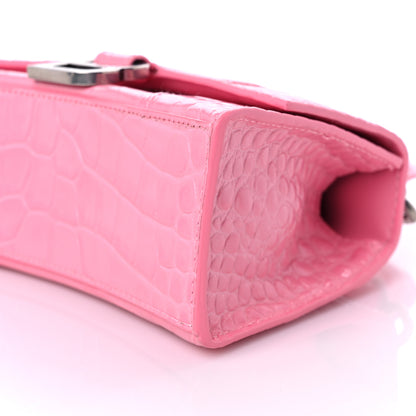 Balenciaga Shiny Calfskin Crocodile Embossed Hourglass Top Handle Bag XS Sweet Pink 9 of 10