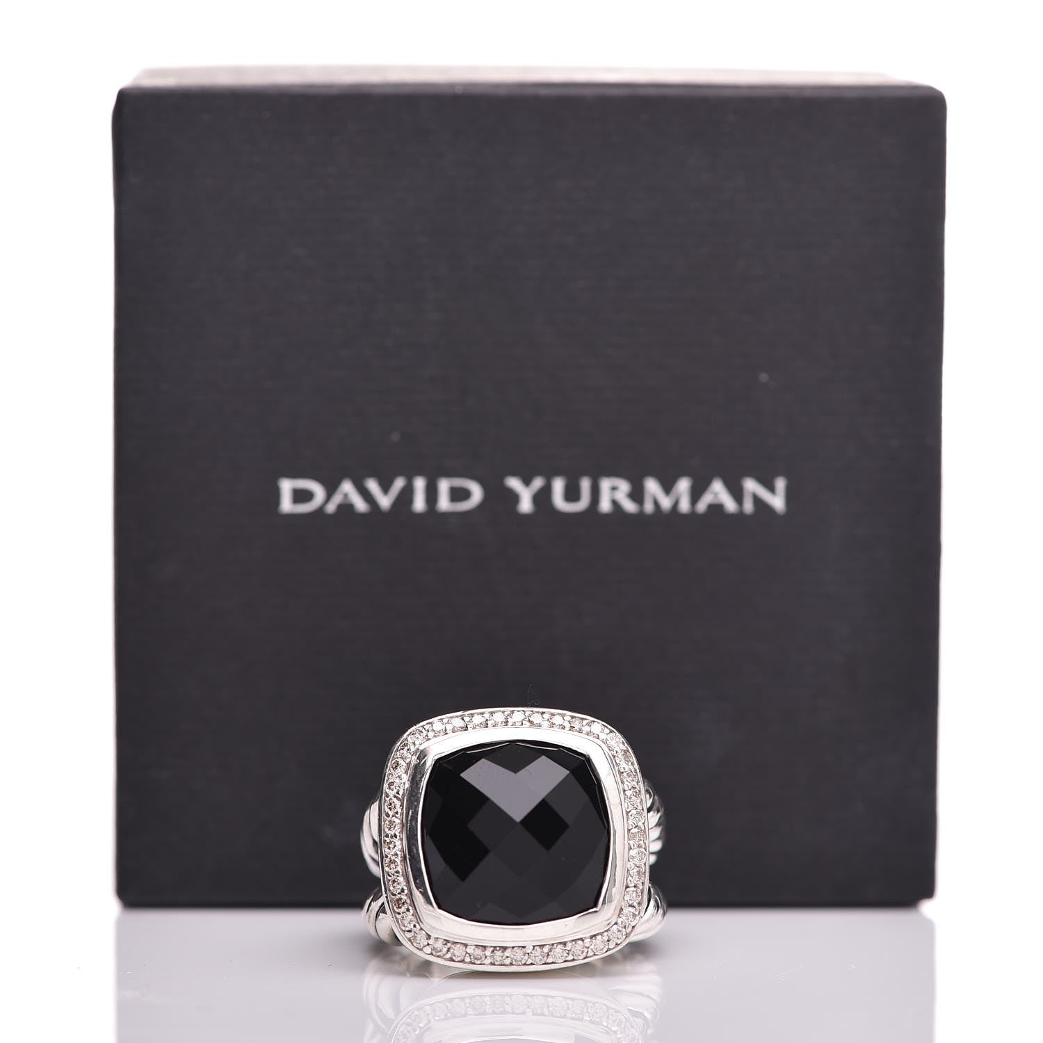 David Yurman Sterling Silver Diamond Black Onyx 14mm Albion Ring 50 5.25 6 of 6
