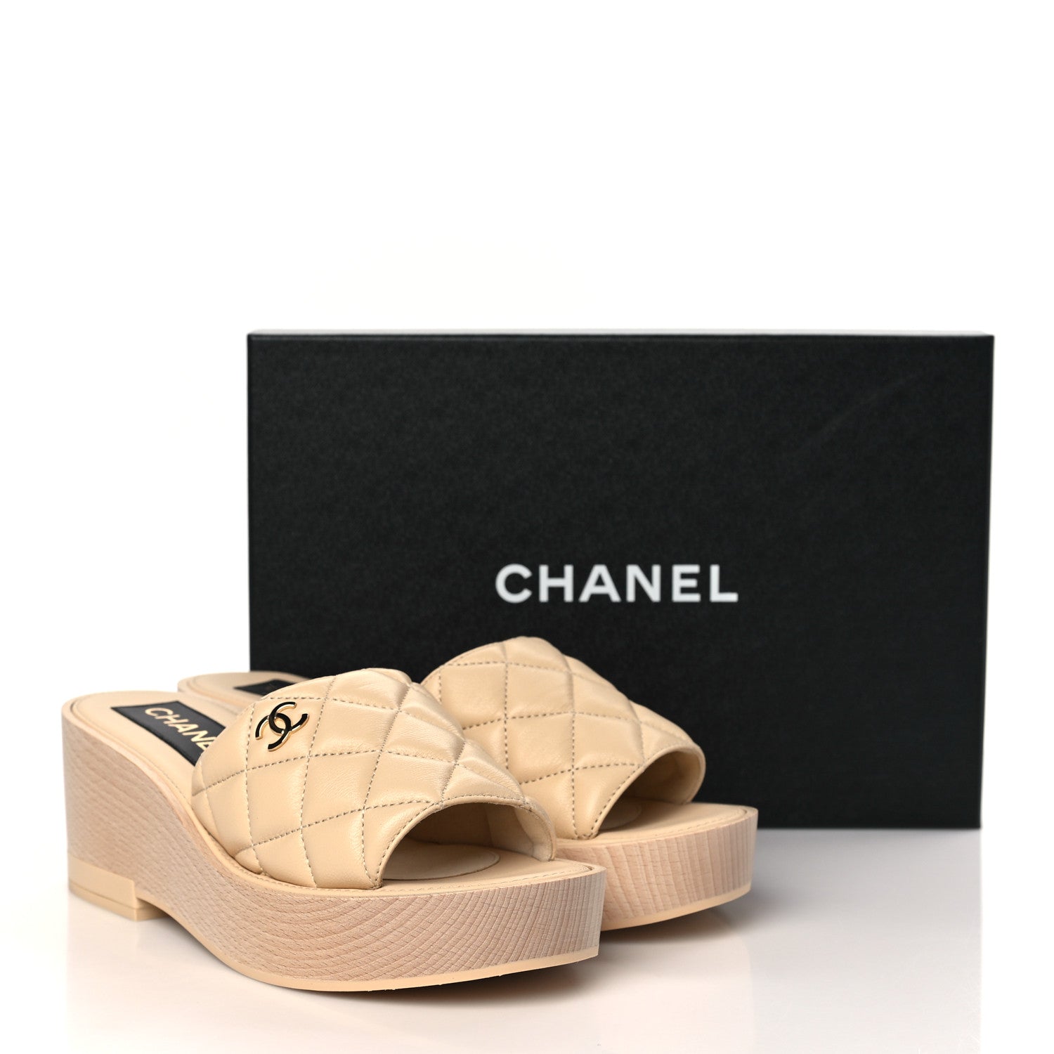 Chanel Lambskin Quilted CC Slip On Platform Sandals 39 Beige 8 of 8