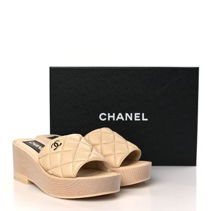 Chanel Lambskin Quilted CC Slip On Platform Sandals 39 Beige 8 of 8