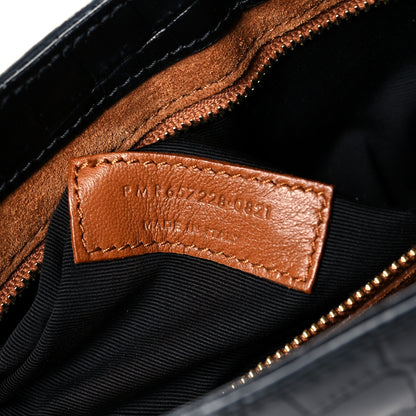 Saint Laurent Calfskin Crocodile Embossed Le 5 A 7 Hobo Black 7 of 9