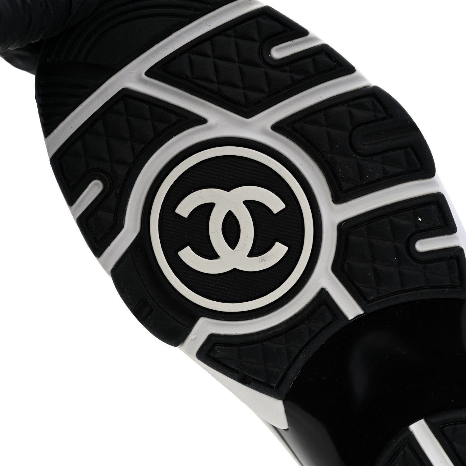 Chanel Mesh Suede Calfskin Grained Calfskin Womens CC Sneakers 38.5 White Black 8 of 9