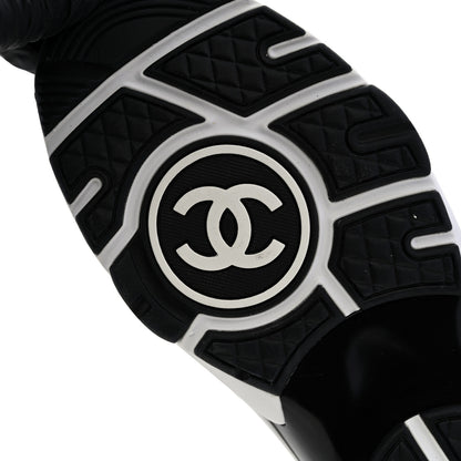 Chanel Mesh Suede Calfskin Grained Calfskin Womens CC Sneakers 38.5 White Black 8 of 9