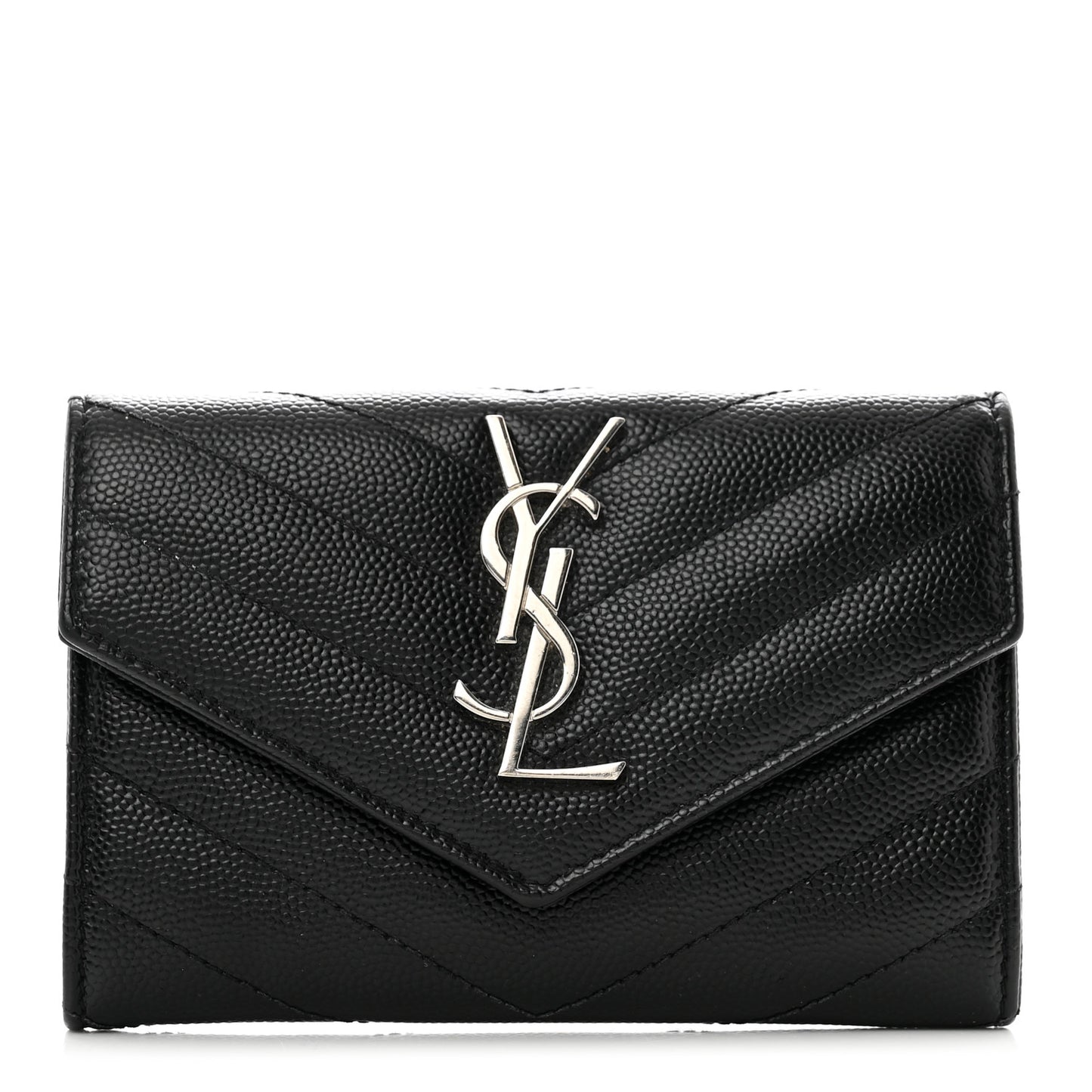 Grain De Poudre Matelasse Chevron Small Monogram Envelope Wallet Black