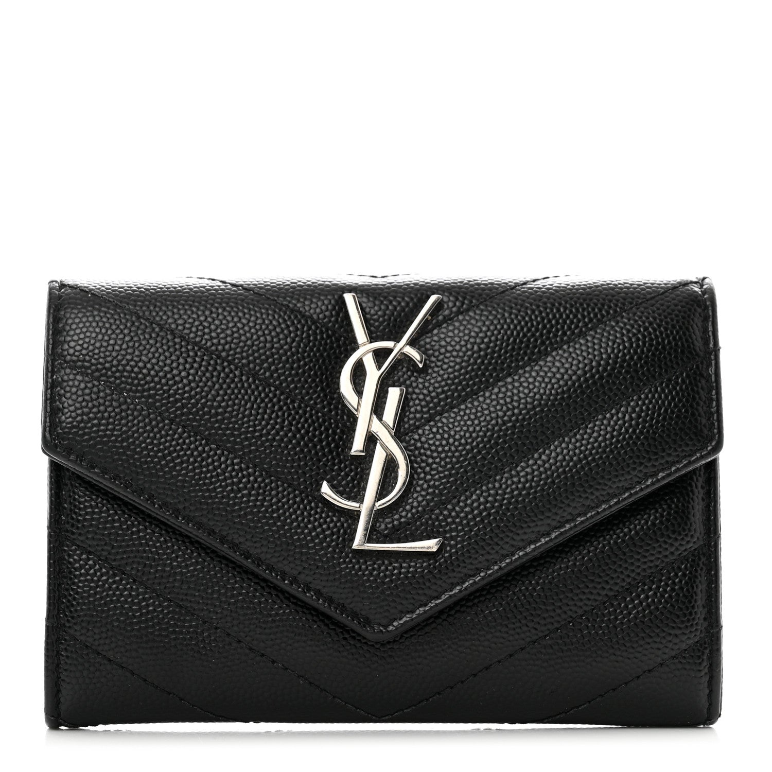 Saint Laurent Grain De Poudre Matelasse Chevron Small Monogram Envelope Wallet Black 1 of 8