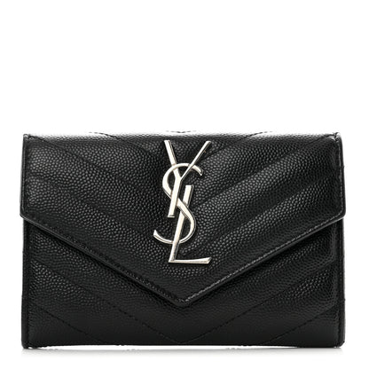 Saint Laurent Grain De Poudre Matelasse Chevron Small Monogram Envelope Wallet Black 1 of 8