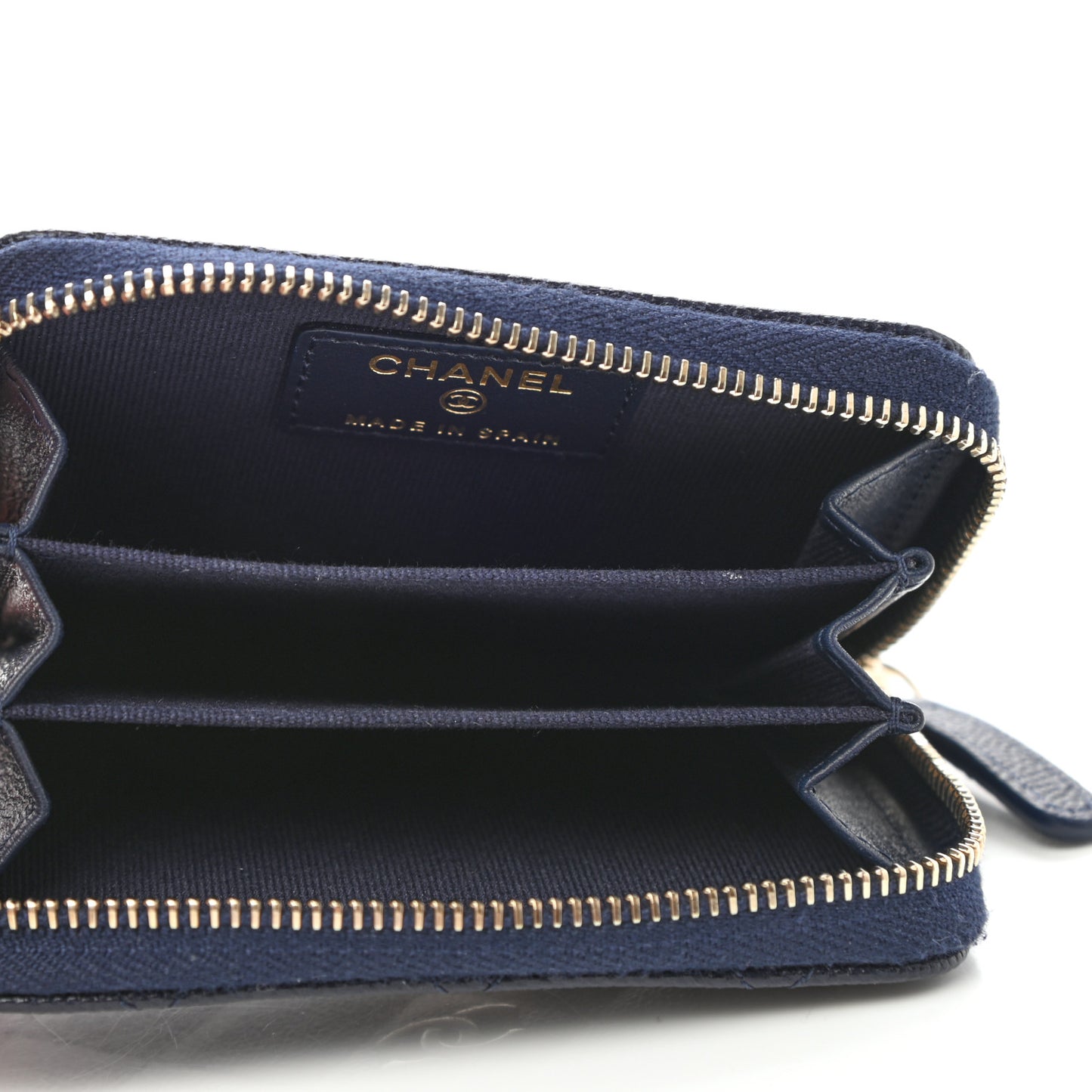 Metallic Caviar Quilted Zip Coin Purse Dark Blue