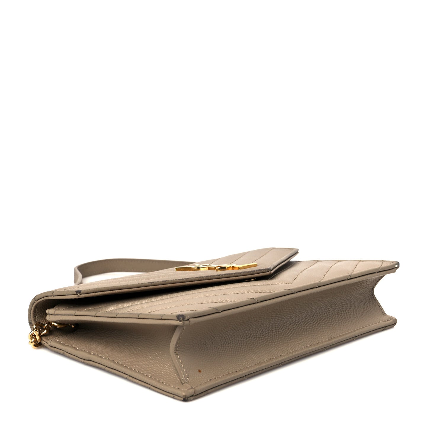 Grain De Poudre Matelasse Chevron Monogram Envelope Chain Wallet Dark Beige