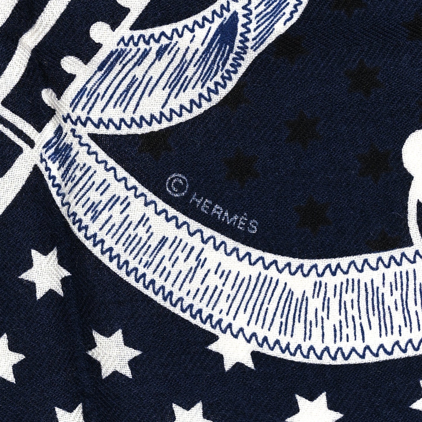 Cashmere Silk Eperon D'Or Bandana Scarf 140 Marine Black White