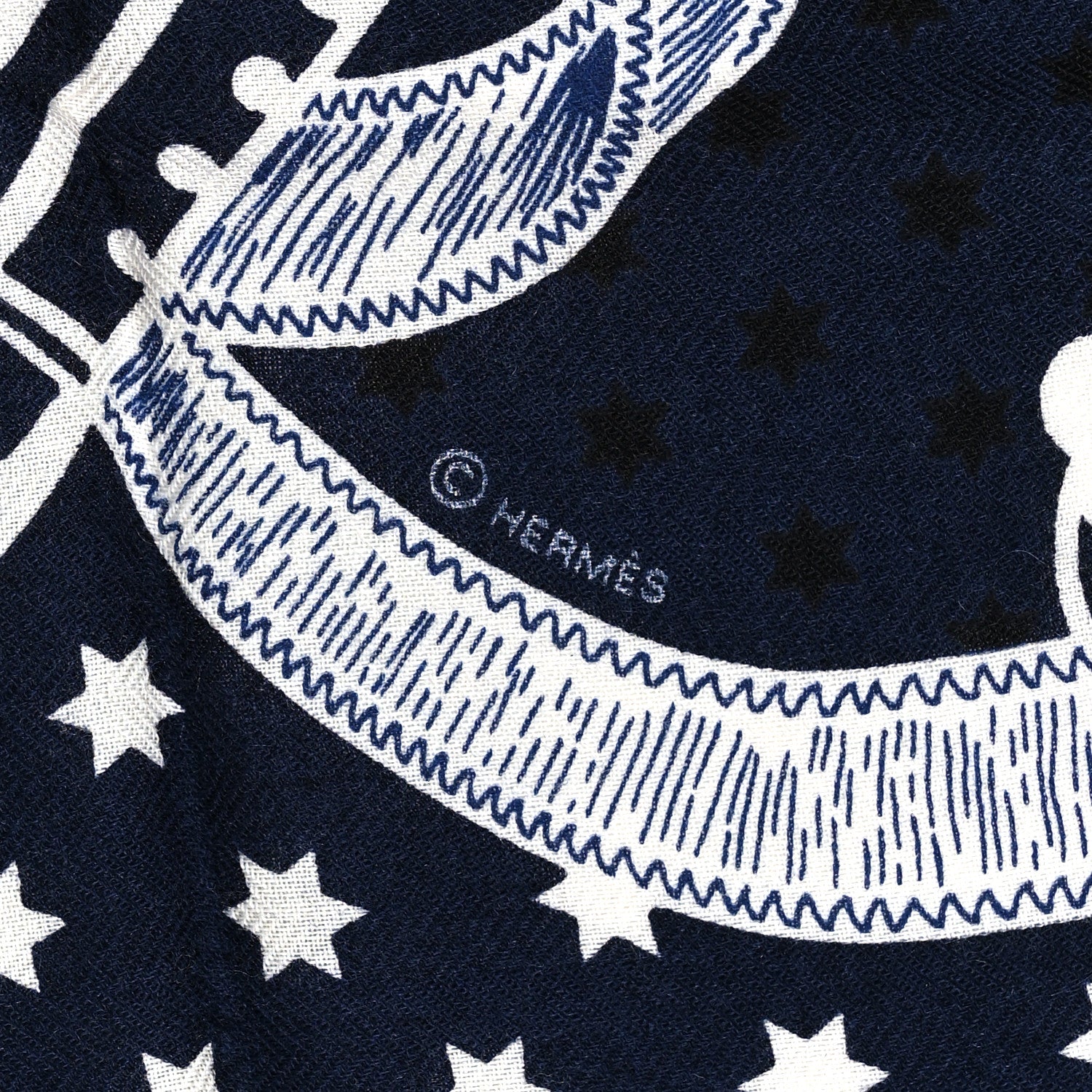 Hermes Cashmere Silk Eperon D'Or Bandana Scarf 140 Marine Black White 4 of 5