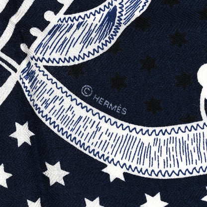 Hermes Cashmere Silk Eperon D'Or Bandana Scarf 140 Marine Black White 4 of 5