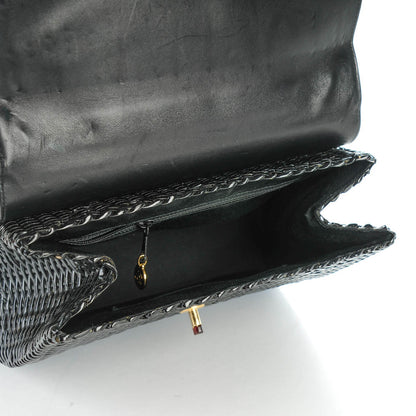 Chanel Lambskin Straw Basket Shoulder Bag Black 8 of 8