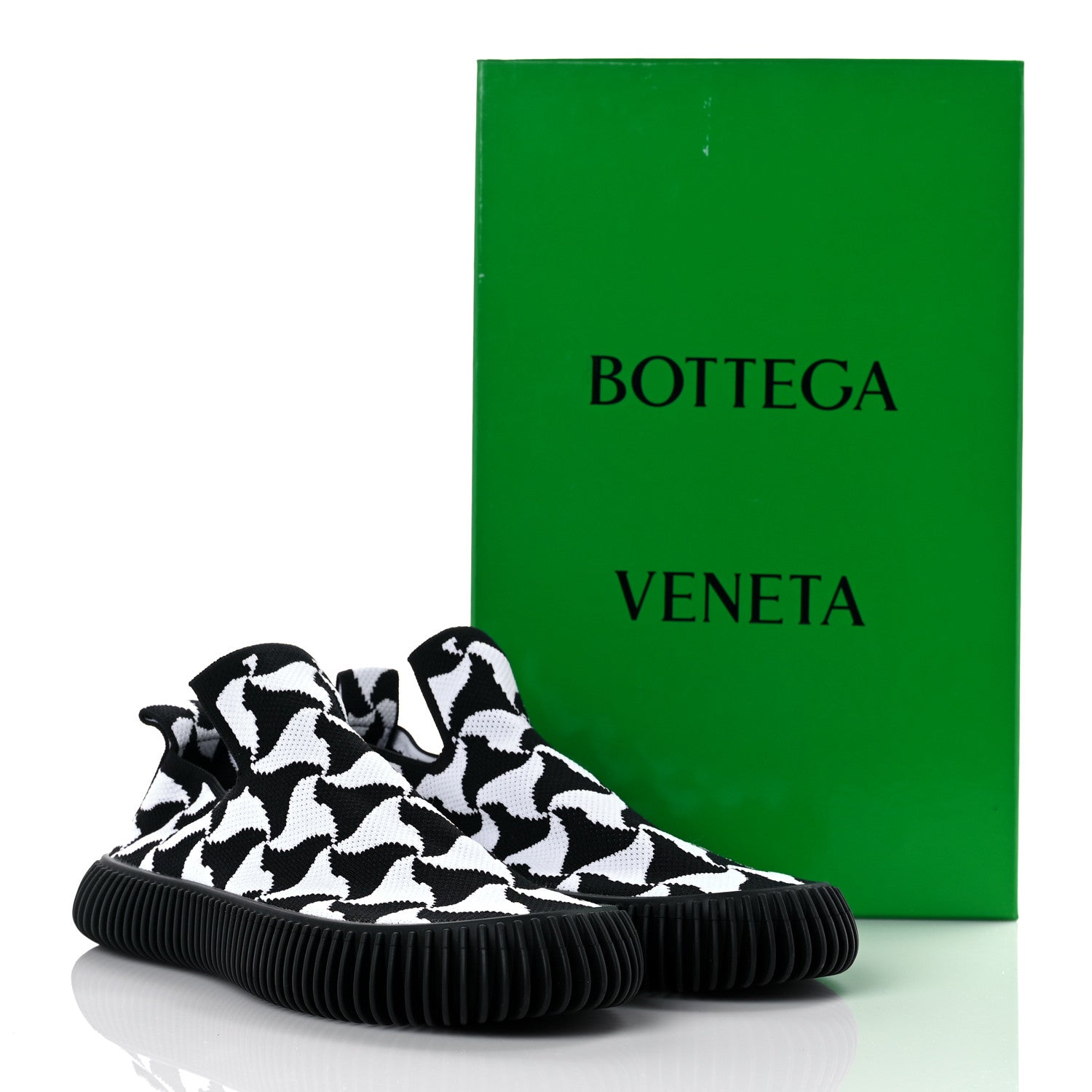 Bottega Veneta Technical Knit Mens Ripple Slip On Sneakers 43 Black Optic White 8 of 8