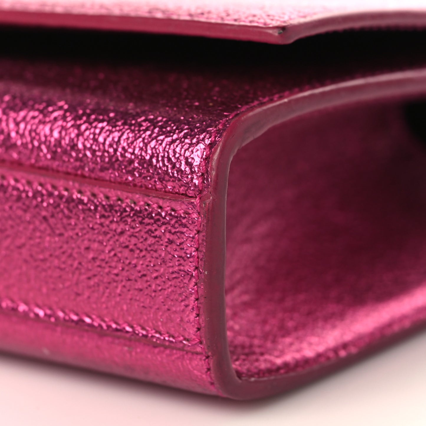 Metallic Calfskin Small Classic Monogram Kate Satchel Fuchsia