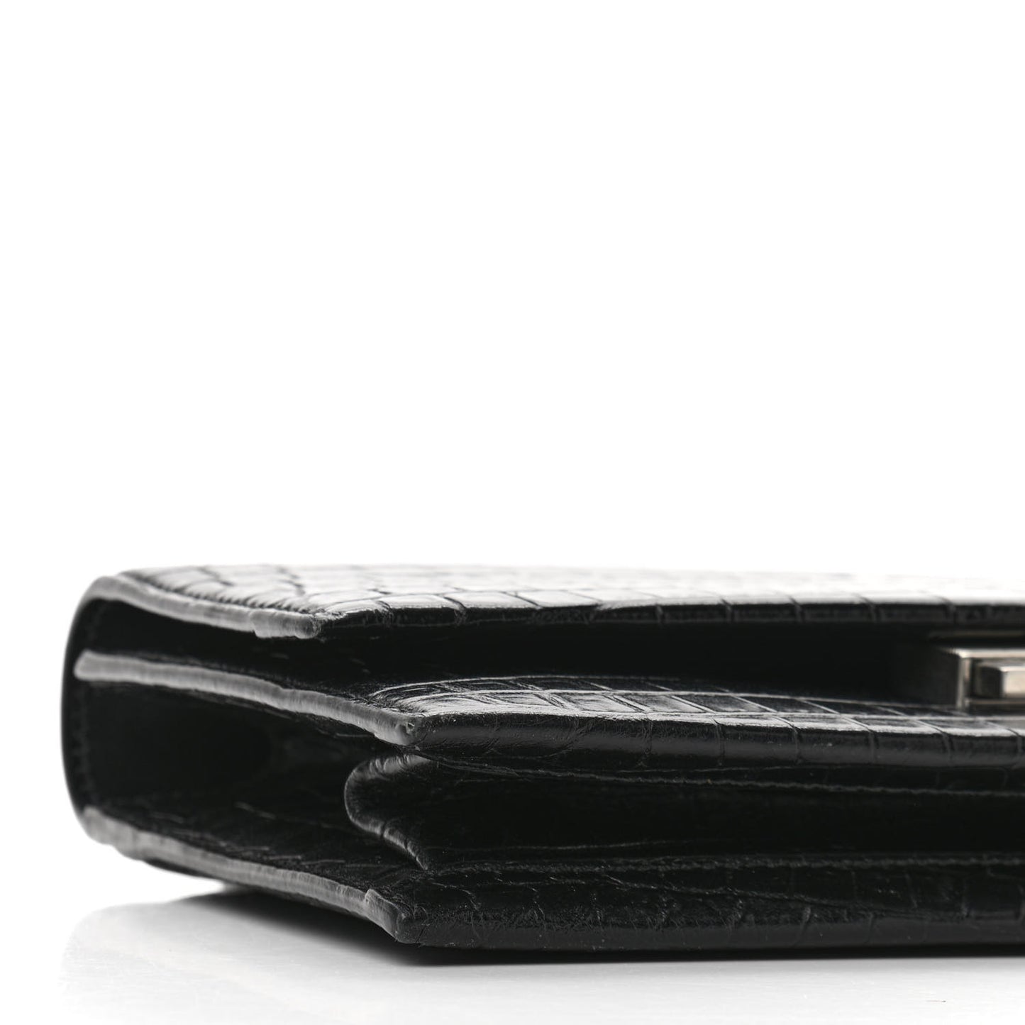 Calfskin Crocodile Embossed Small Babylone Black