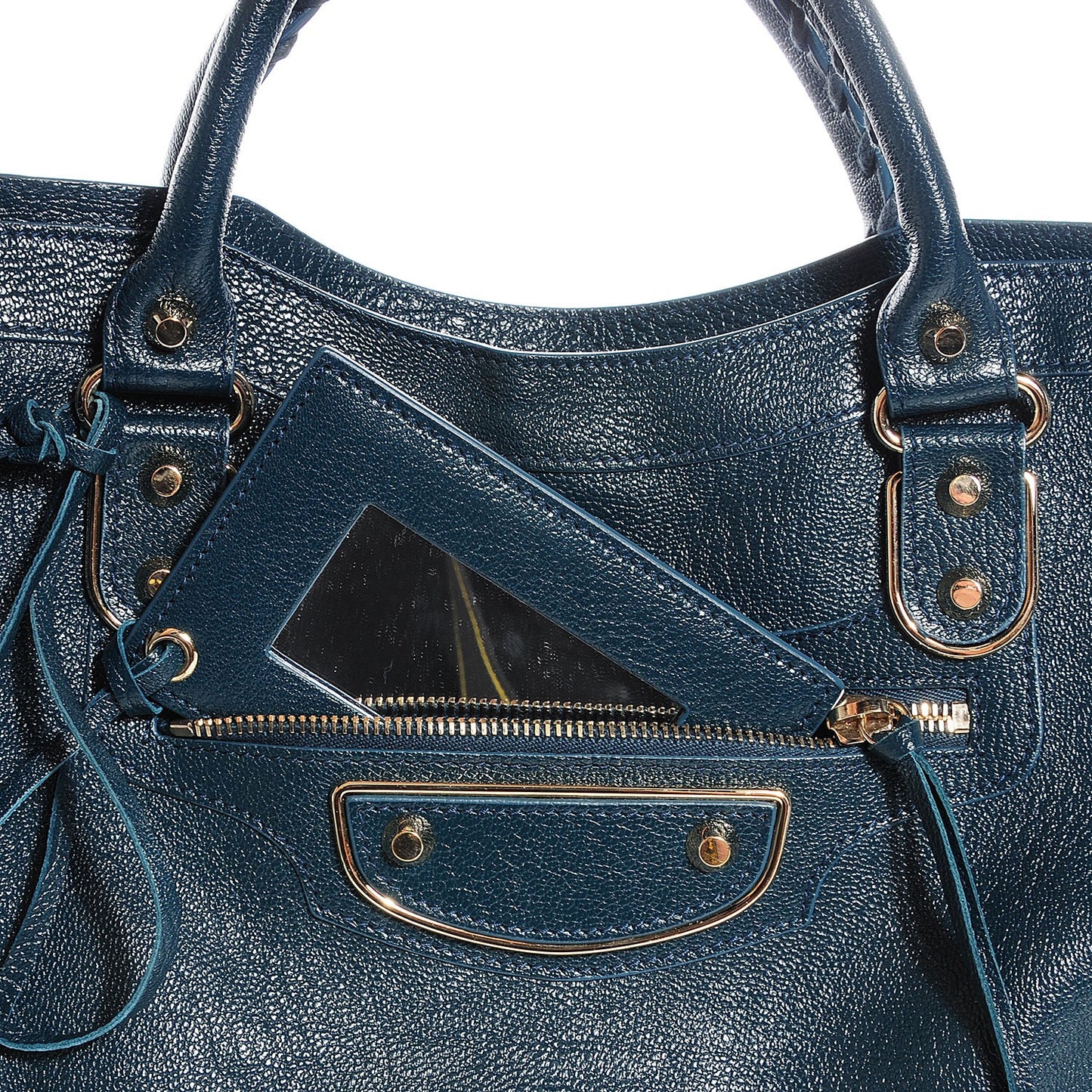 Chevre Gold Metallic Edge Hardware City Bleu Paon