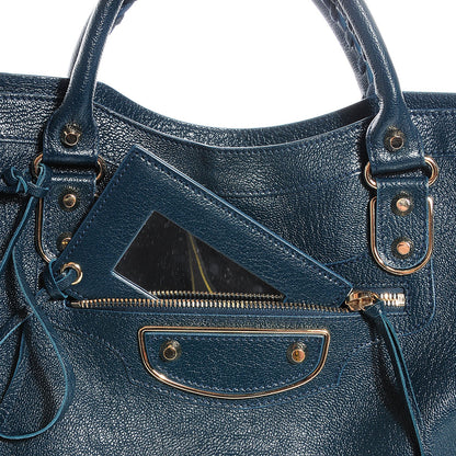 Balenciaga Chevre Gold Metallic Edge Hardware City Bleu Paon 13 of 14