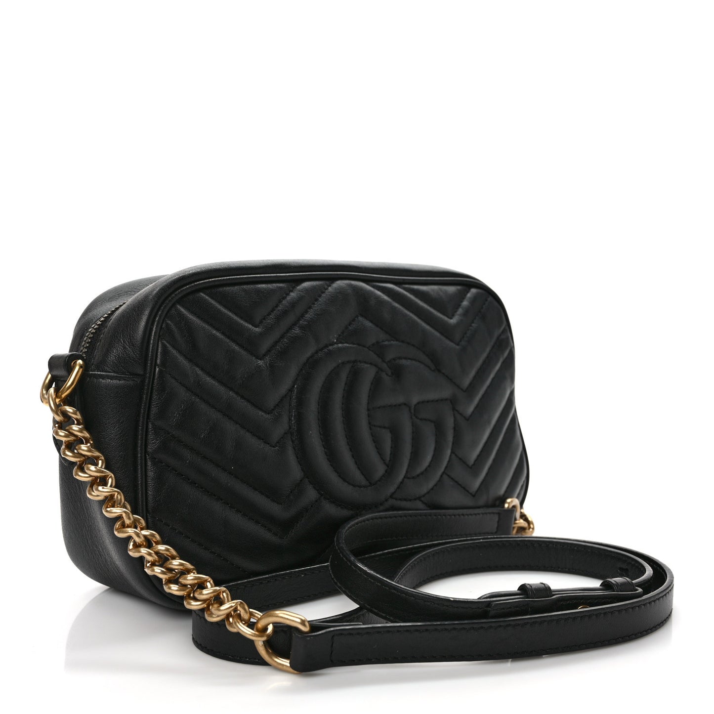 Calfskin Matelasse Small GG Marmont Chain Shoulder Bag Black