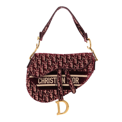 Christian Dior Velvet Oblique Saddle Bag Burgundy 1 of 12