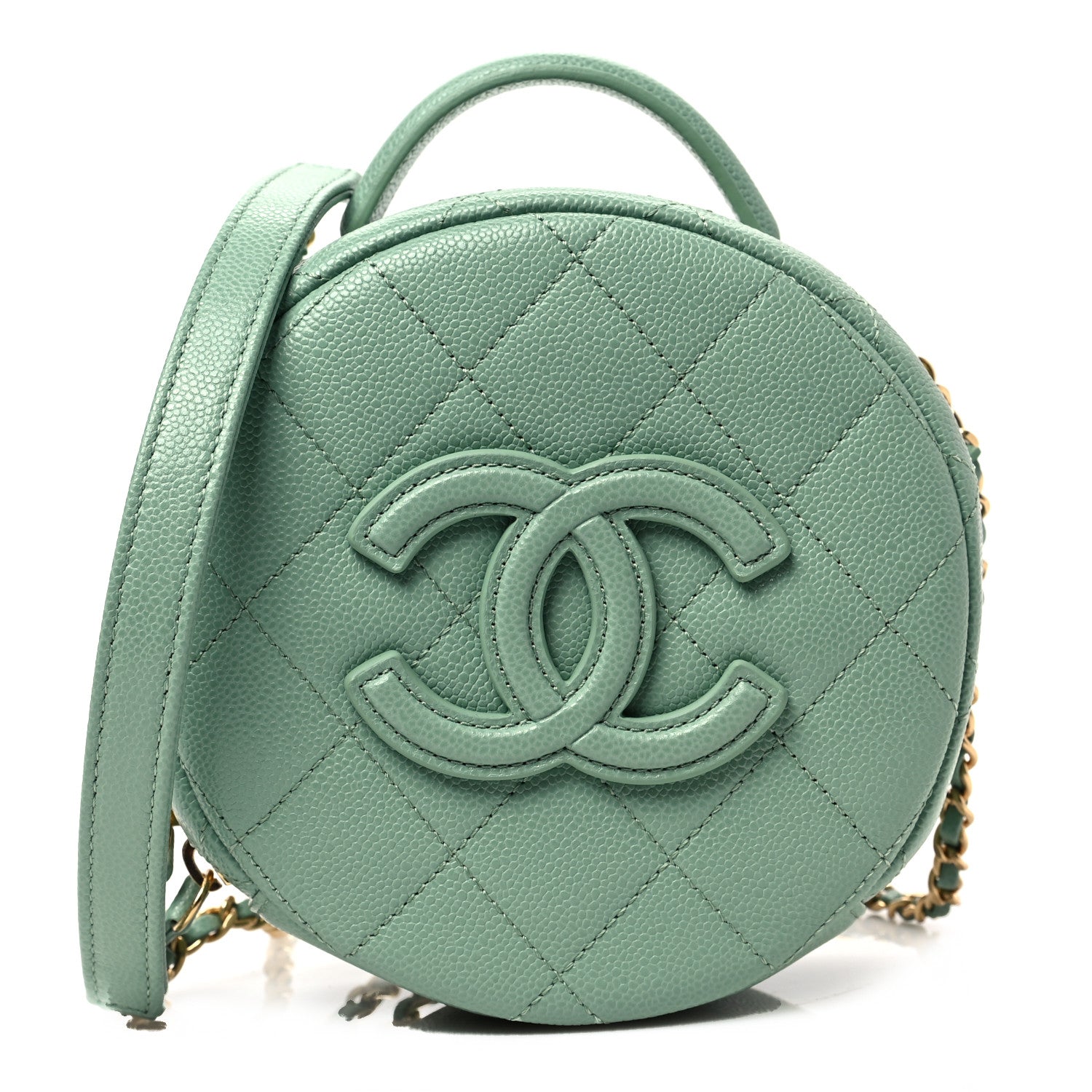 Chanel Caviar Quilted Small Round Vanity With Chain Light Green 1 of 8