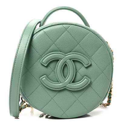 Chanel Caviar Quilted Small Round Vanity With Chain Light Green 1 of 8