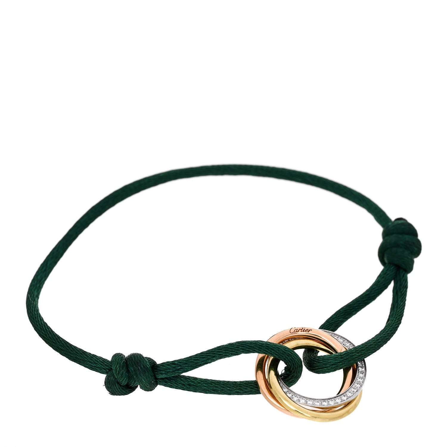 Cartier 18K White Yellow Pink Gold Diamond Trinity Cord Bracelet Green 1 of 3