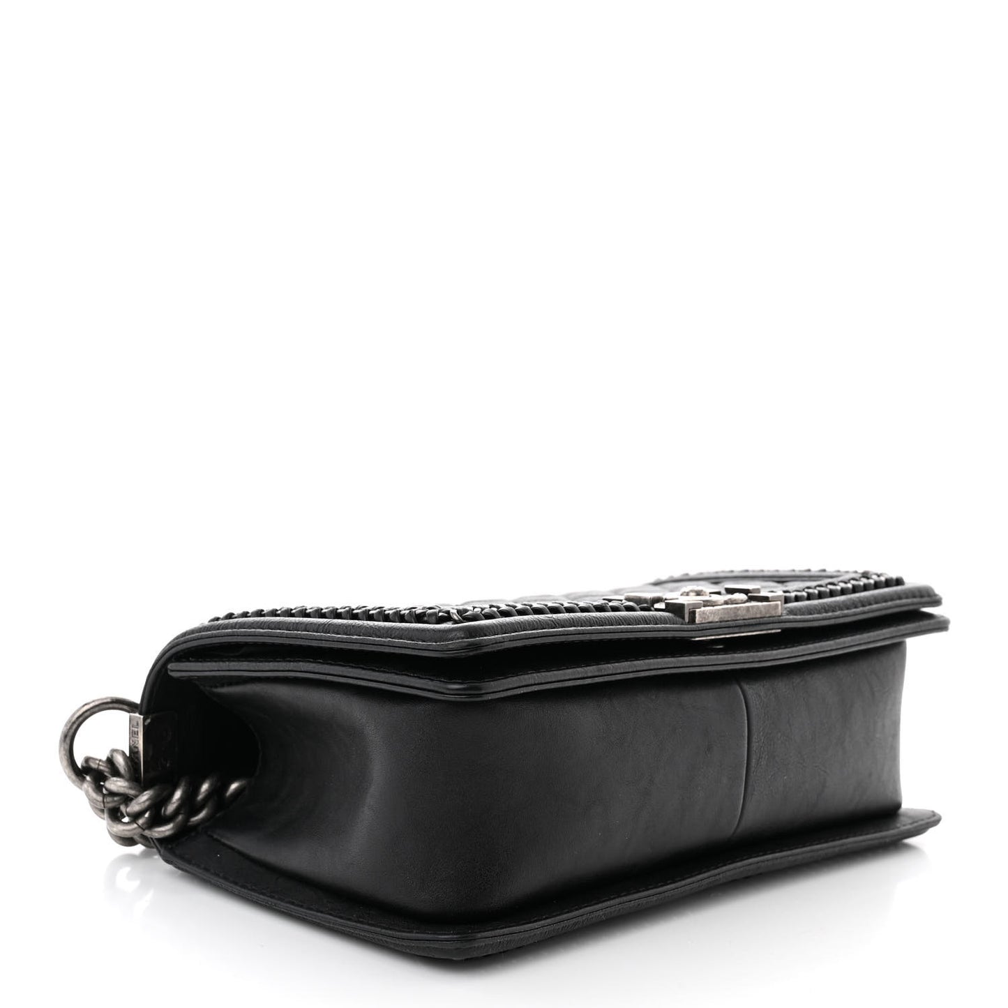 Goatskin Quilted Medium Top Handle Boy Flap Black
