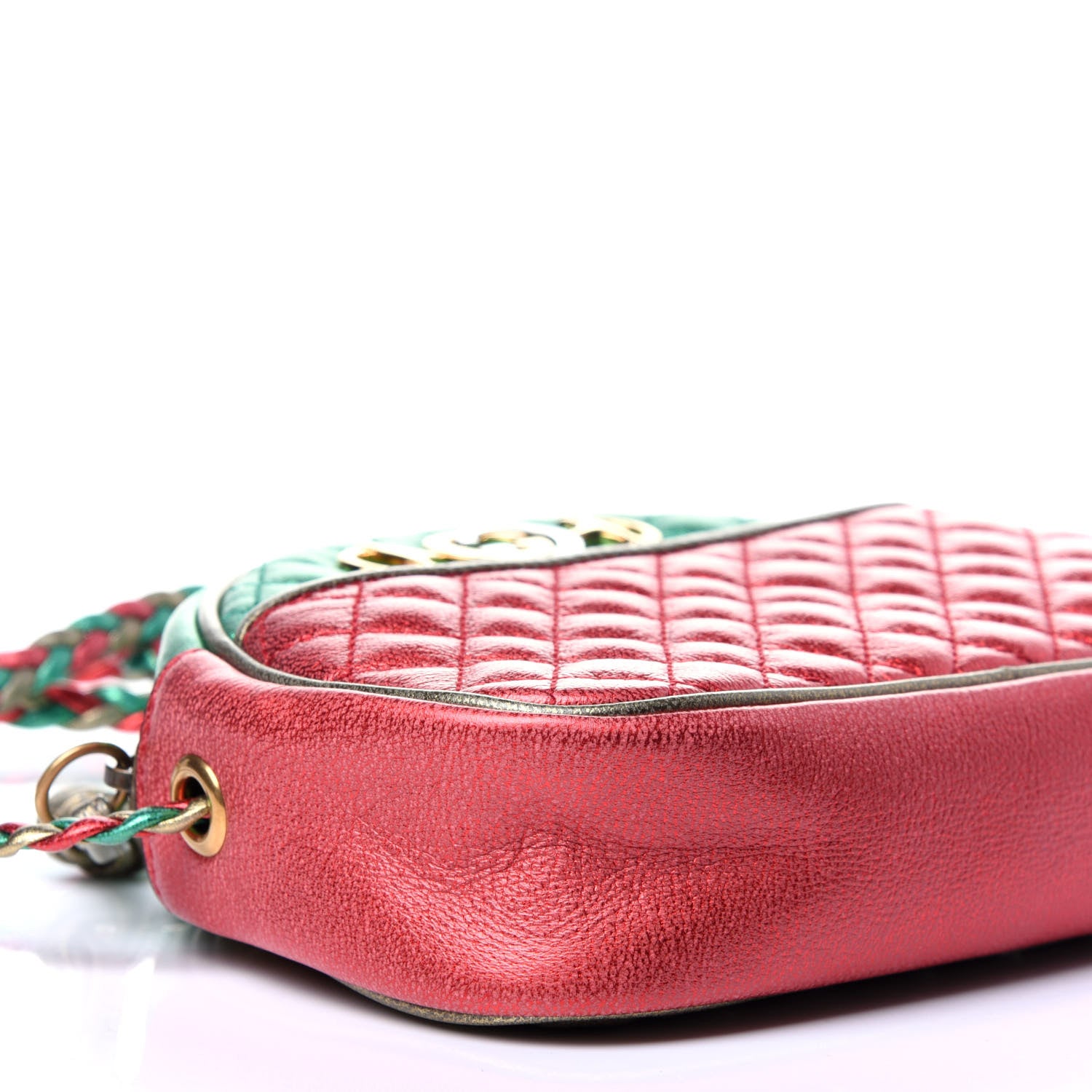 Gucci Laminated Nappa Trapuntata Mini Zumi Dome Shoulder Bag Rosso Jasmine Green Rame 6 of 13