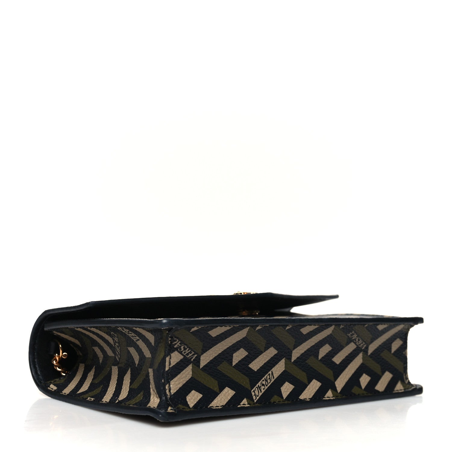 Versace Coated Canvas Virtus La Greca Signature Shoulder Bag Black Khaki 4 of 11