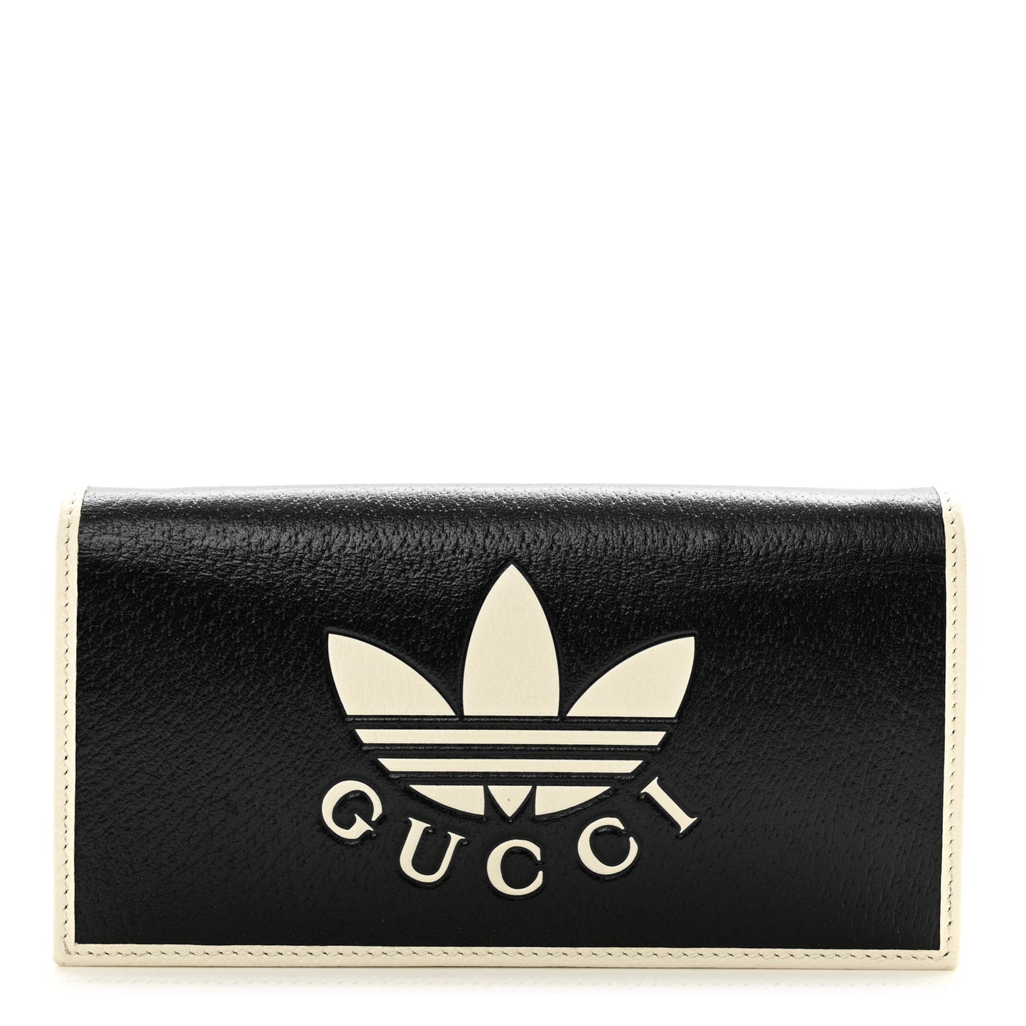 X ADIDAS Textured Dollar Calfskin Trefoil Embossed Wallet On Chain Black Off White