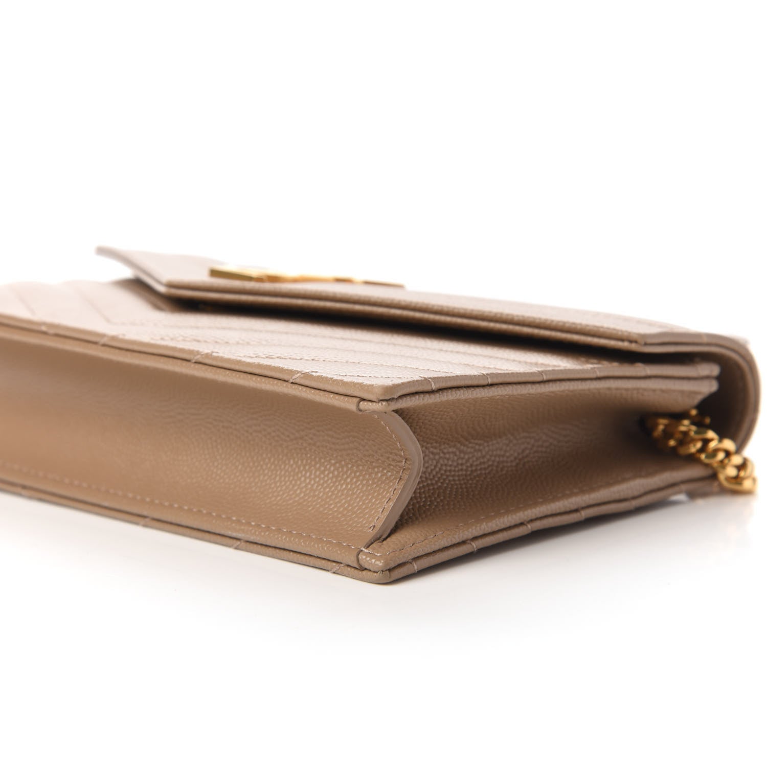 Saint Laurent Grain De Poudre Matelasse Chevron Monogram Envelope Chain Wallet Light Taupe 7 of 9