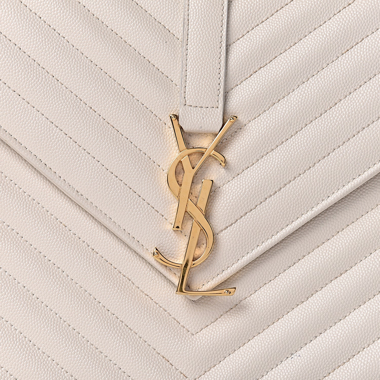 Saint Laurent Grain De Poudre Matelasse Chevron Large Monogram Satchel White 17 of 17