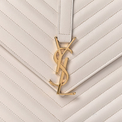 Saint Laurent Grain De Poudre Matelasse Chevron Large Monogram Satchel White 17 of 17