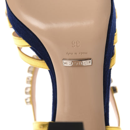 Gucci Velvet Nappa Crystal Zephyra Slingback Platform High Heel Sandals 36 Blue Gold 7 of 9