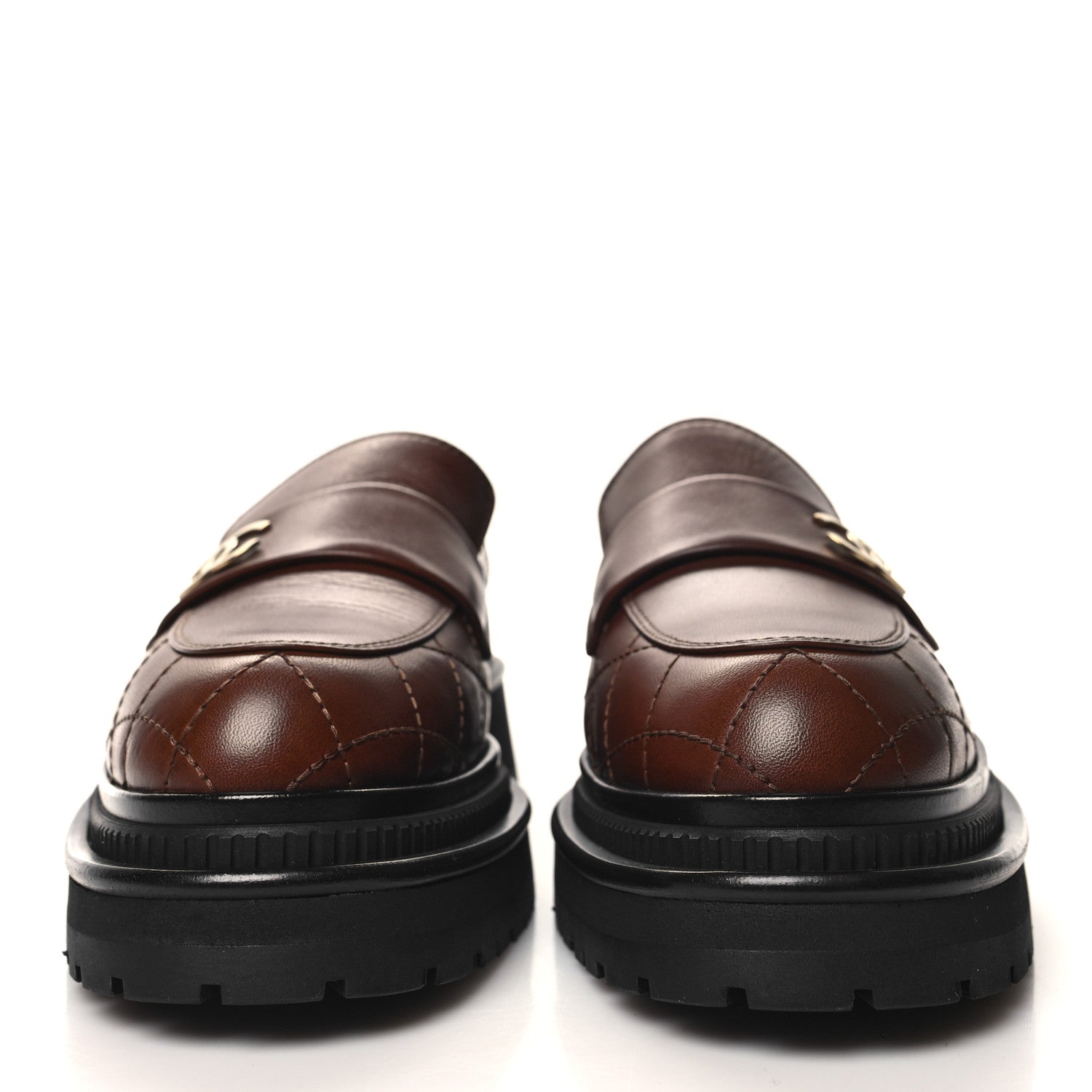 Chanel Calfskin Quilted CC Mocassin Loafers 36.5 Brown 2 of 9