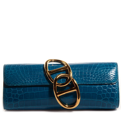 Hermes Shiny Niloticus Crocodile Egee Clutch Bleu Izmir 1 of 9