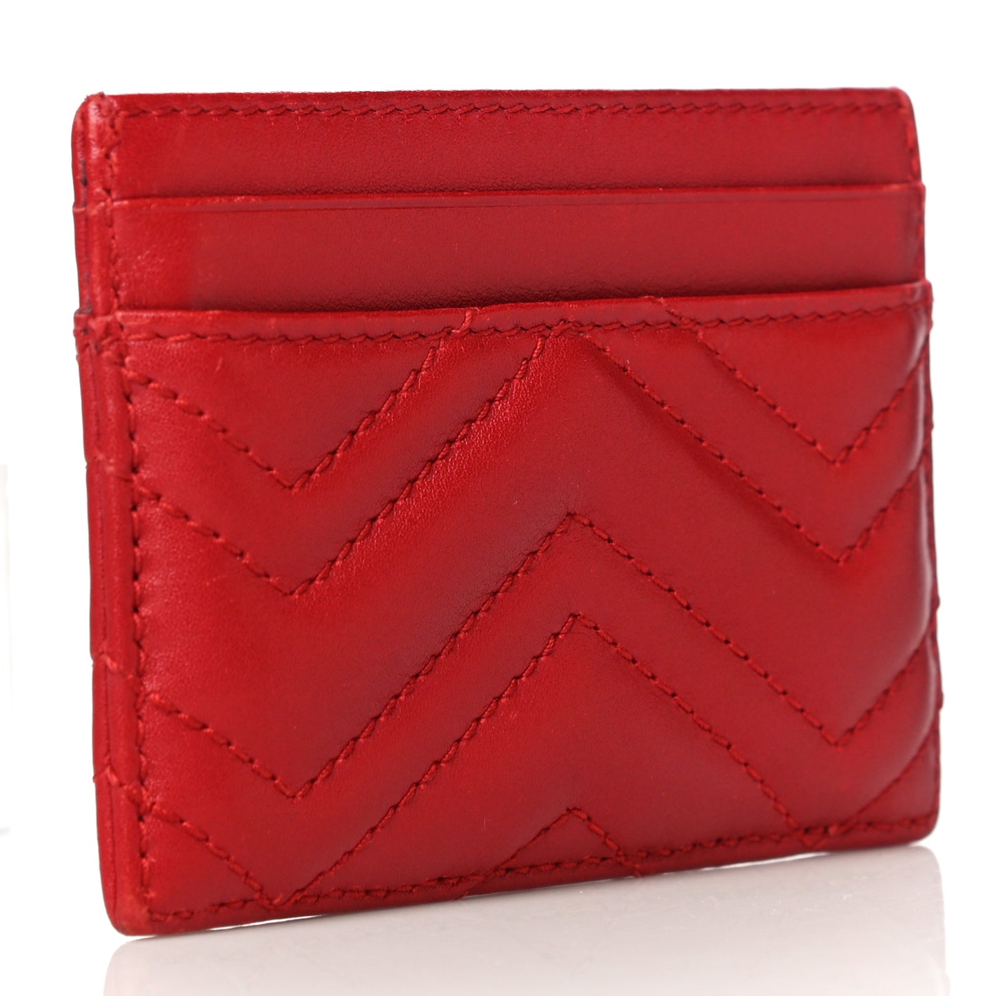 Calfskin Matelasse GG Marmont Card Holder Hibiscus Red