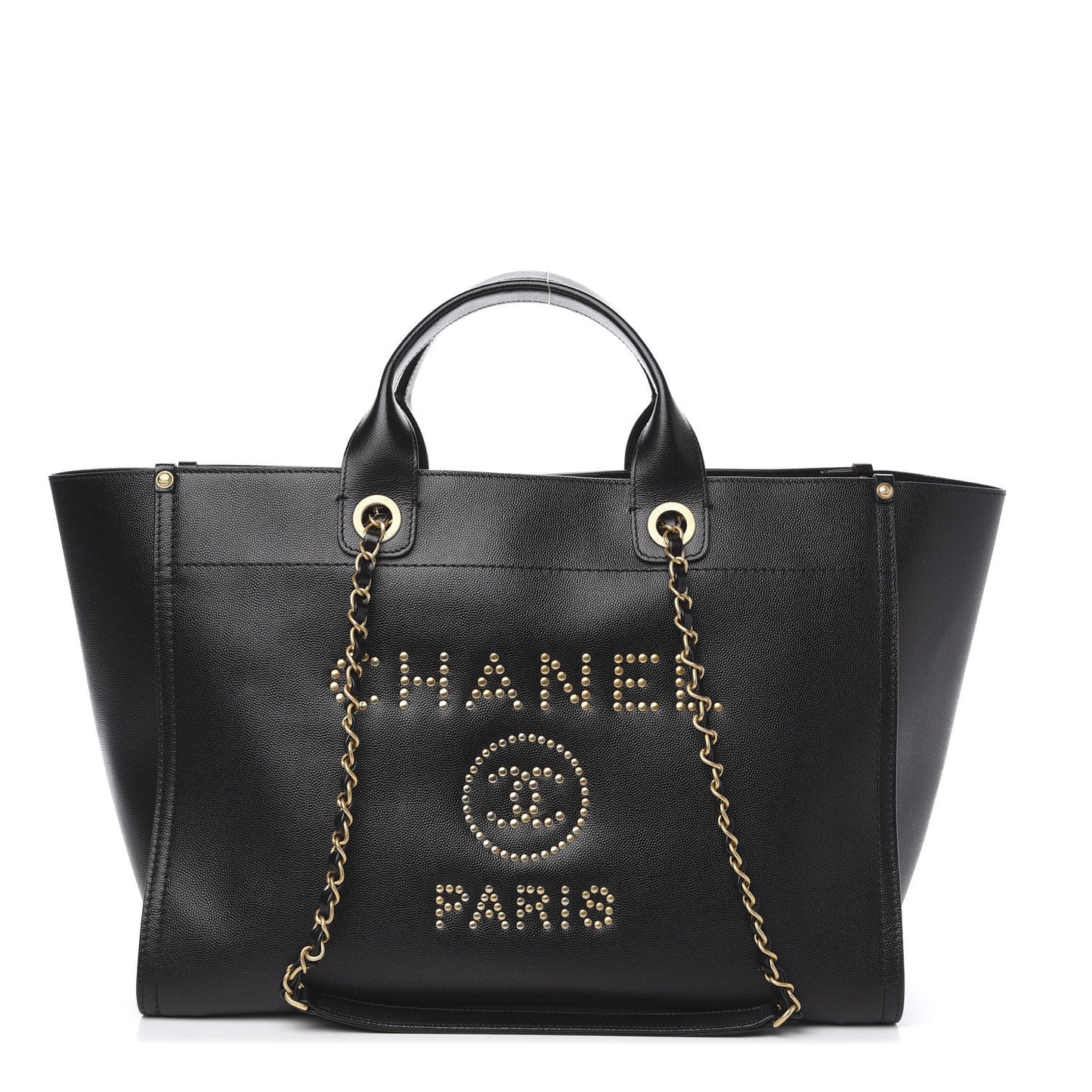 Caviar Medium Studded Deauville Tote Black