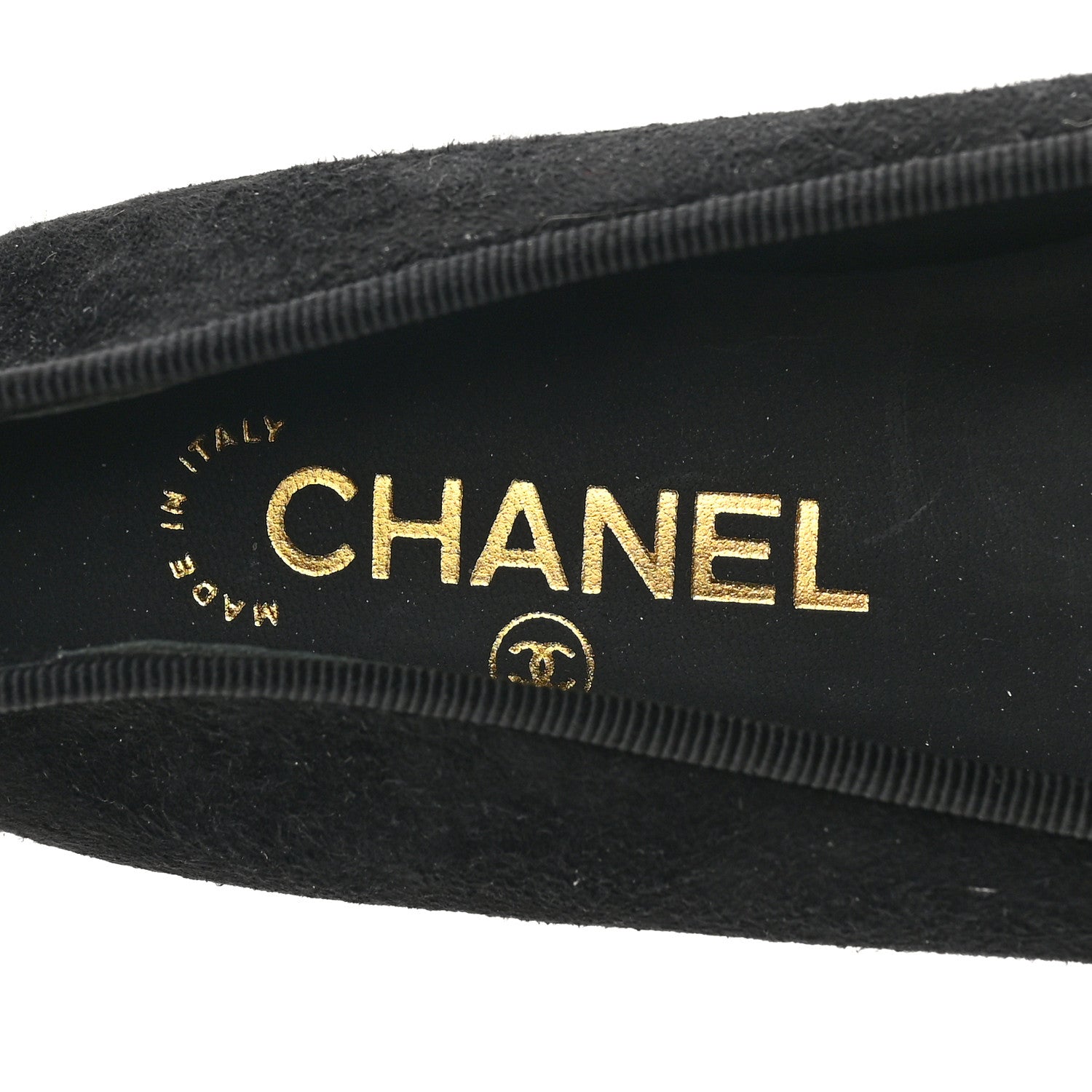 Chanel Suede Metallic Goatskin Cap Toe Ballerina Flats 38 Black Gold 7 of 10