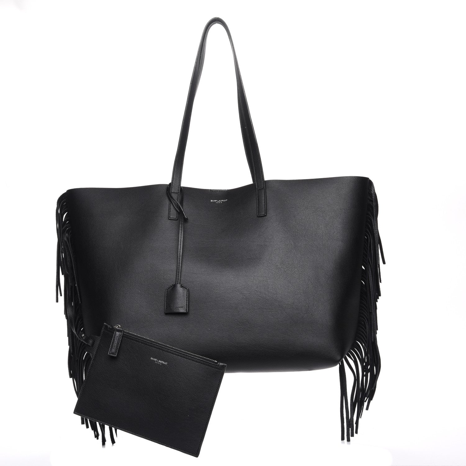 Saint Laurent Calfskin Large Fringe Shopping Tote Black 3 of 9