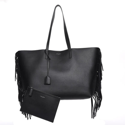Saint Laurent Calfskin Large Fringe Shopping Tote Black 3 of 9