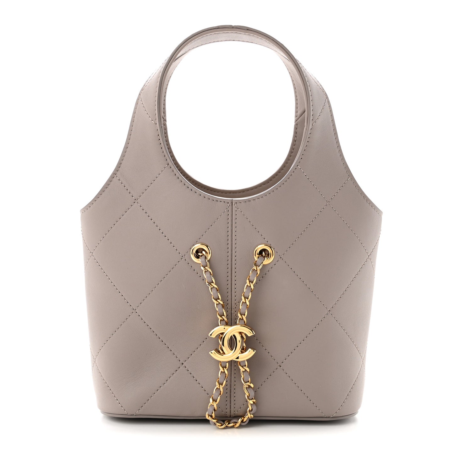 Calfskin Quilted Small Shopping Bag Grey