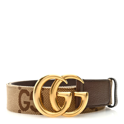Gucci Monogram Jumbo GG Textured Dollar Calfskin Double G 40mm Belt 110 44 Camel Ebony 1 of 5